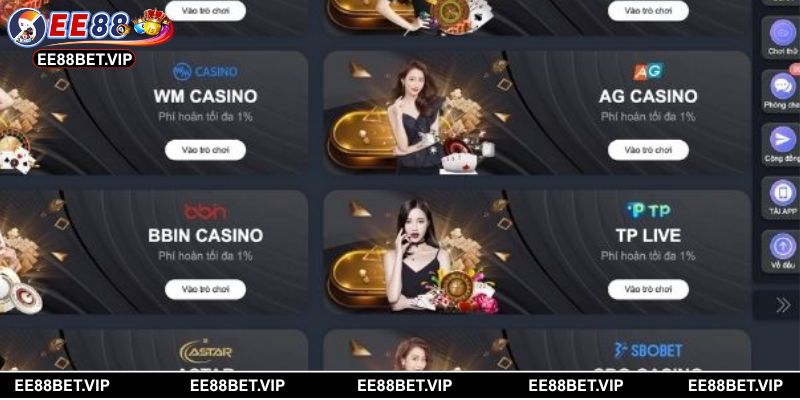 Giao diện sảnh Casino online sôi động với các dealer trực tiếp